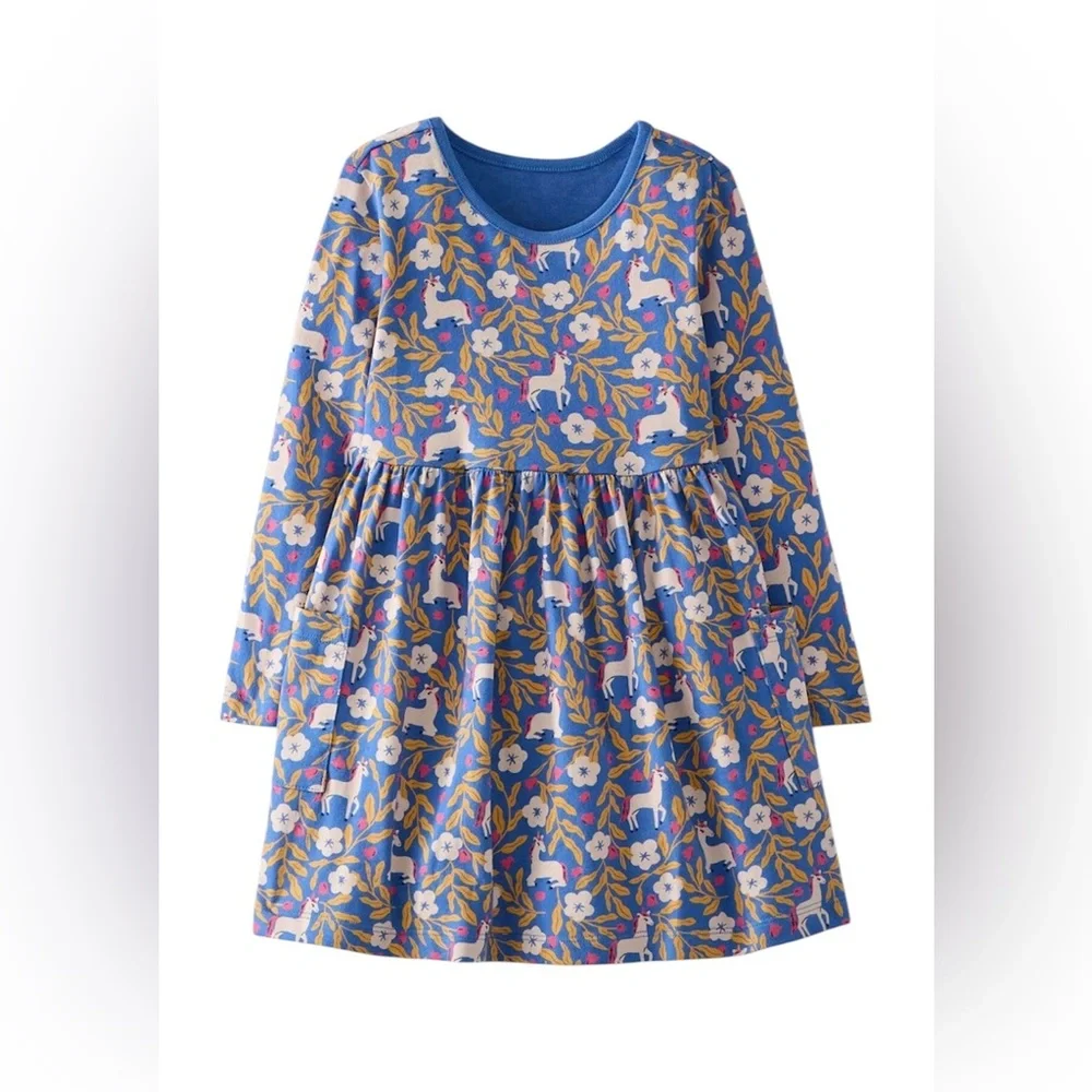 Hanna Andersson Blue Long Sleeve Unicorn Girls Dress Size 5 (110 cm)